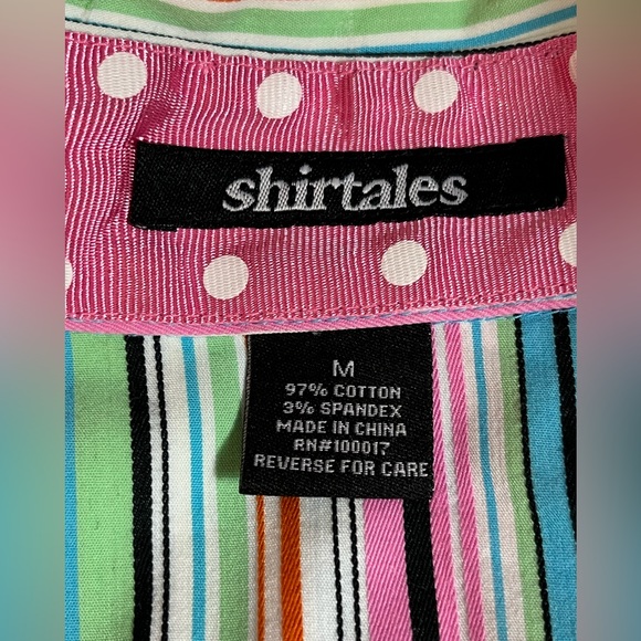 Shirtales Women’s Blouse Striped Ribbon Collar Flip Cuff Size M Long Sleeve - Picture 8 of 13